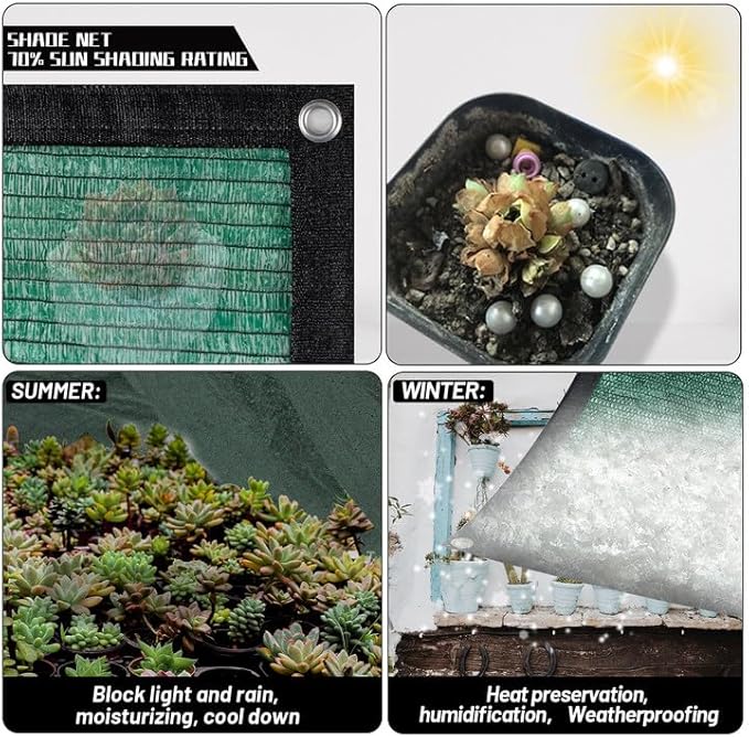 Cool Area 70% Sun Shade Cloth Mesh Tarp with Grommets for Plant Cover 6x12ft Patio Canopy Garden Pergola Greenhouse Car Barn Kennel Green