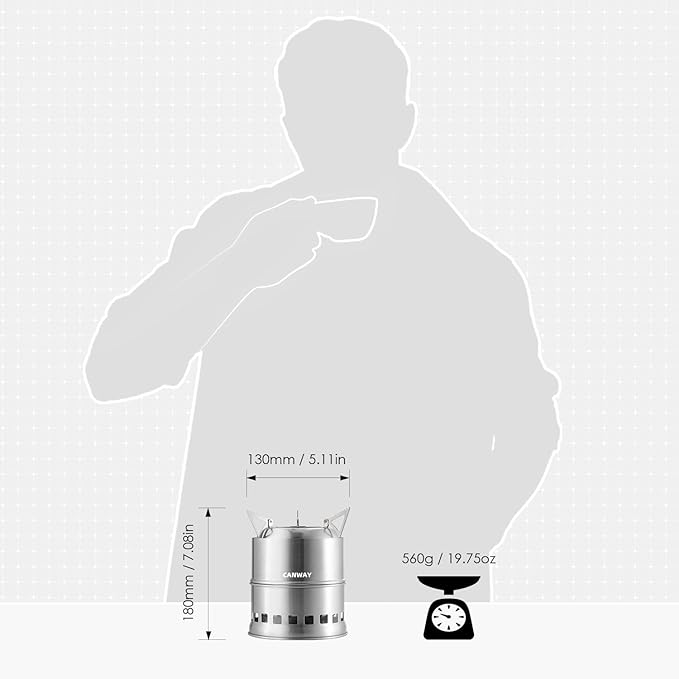 CANWAY Camping Stove, Portable Stainless Steel Wood Burning Survival Stove with Nylon Carry Bag for Outdoor Backpacking Hiking Traveling Picnic BBQ