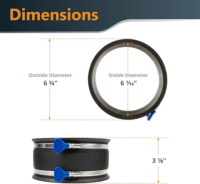 POWERTEC 70281 6 Inch Dust Control Flex Cuff with Adjustable Key Hose Clamps, Hose Connector Rubber Cuff Coupler for Woodworking Dust Collection Fittings, Dust Collector Accessories & Machinery, 1pk