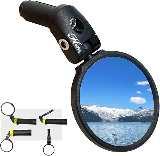 Hafny Bar End Bike Mirror - Stainless Steel Lens, Safe Adjustable Rearview, Cycle, E-bike - HF-MR087 (Black 68 Diameter)