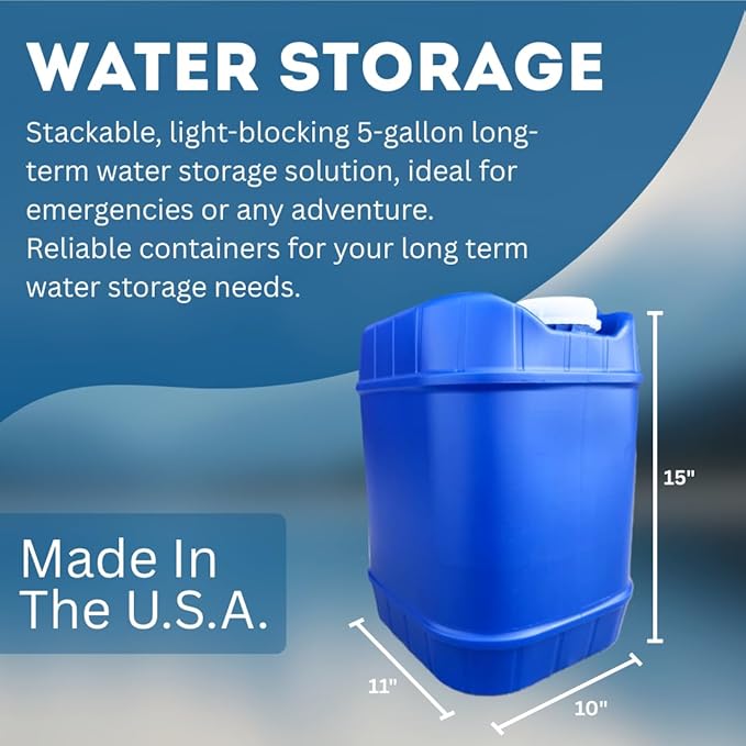 5-Gallon Stackable Water Storage Containers, 5 Gallons Each w/Lids + Spigot, Easy Fill, Survial Supply Emergency Water Storage for Camping and Disaster Preparedness, RV, 10 Gallon (2 Tanks)
