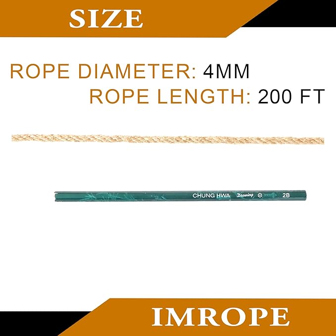 4mm x 200 Feet Natural Jute Rope, Twine for Gardening Tomato Climbing Plant Tie Floristry Crafts Gift Wrapping Packing Decor