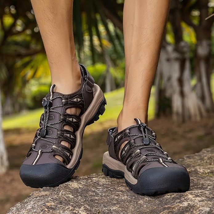 FLARUT Men's Athletic Sandals - Closed Toe Sport Hiking & Outdoor Walking Water Sandals with Anti-Slip Cushioning and Breathable Mesh