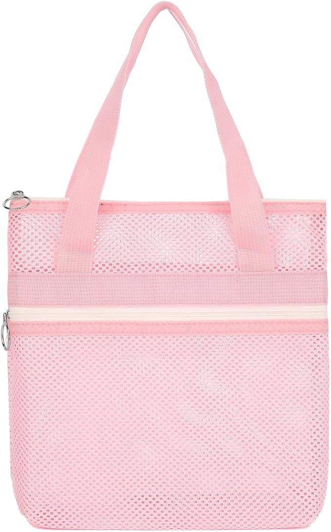 Mesh Shower Caddy Portable Shower Bag for Travel, Gym, Camping – Quick-Dry Hanging Toiletry Organizer with Zipper Pockets for Bathroom Essentials,Pink