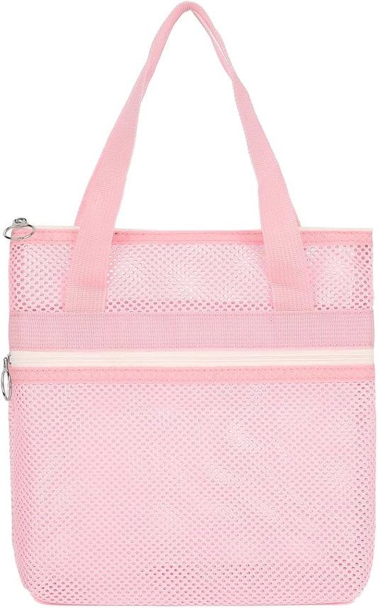 Mesh Shower Caddy Portable Shower Bag for Travel, Gym, Camping – Quick-Dry Hanging Toiletry Organizer with Zipper Pockets for Bathroom Essentials,Pink