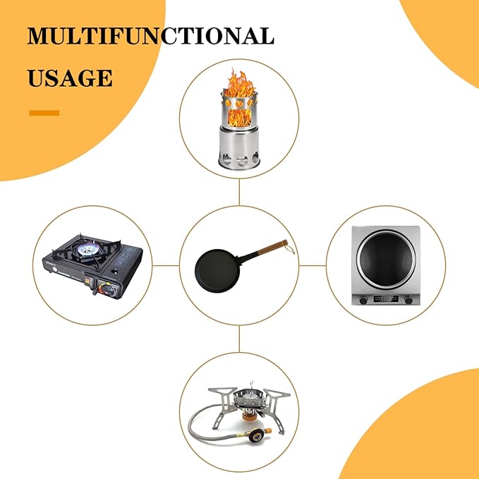 8.2 Inch Non Stick Frying Pan, Pre-Seasoned Carbon Steel Grill Pan with Folding Handle, Camping Indoor & Outdoor Cooking, Easy to Clean, Suitable for All Kinds of Stoves