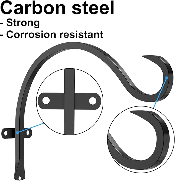 GameXcel Hanging Plant Bracket, 2PCS 12in Large Plant Hangers Outdoor Indoor Heavy-Duty Metal Wall Plant Hooks Plant Hanger with Screws for Home Decor Bird Feeders Lanterns Wind Chimes Decorative