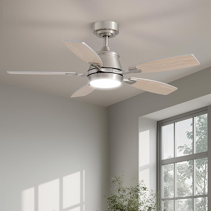 42" Ceiling Fan with Light, Modern Low Profile Ceiling Fan with Light, DC Reversible Motor, Smart APP & Remote Control, Whisper Quiet, Dimmable LED for Bedroom/Living Room