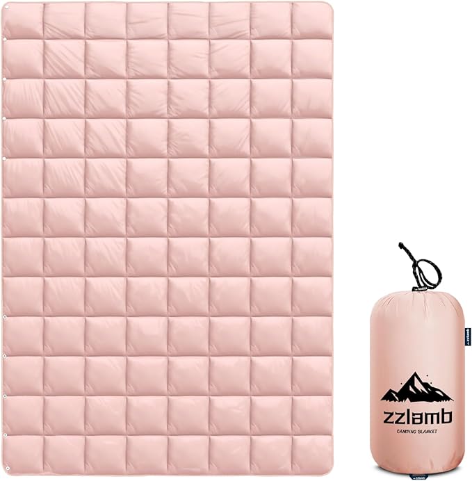 zzlamb Camping Blanket, Compact Lightweight Soft Puffy Blanket Water-Repellent, Packable Warm Quilt Down Alternative Picnic Hiking Backpacking Beach Travel RV Airplane Couch Car