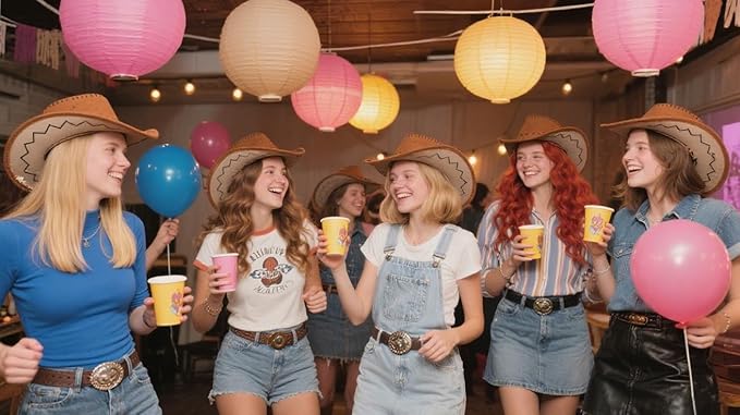 Pink Brown Paper Lanterns Decorative 12pcs Party Hanging Decorations for Western Cowgirl Party Birthday Retro Rodeo Party Supplies for Girls Baby Shower Western Room Decor