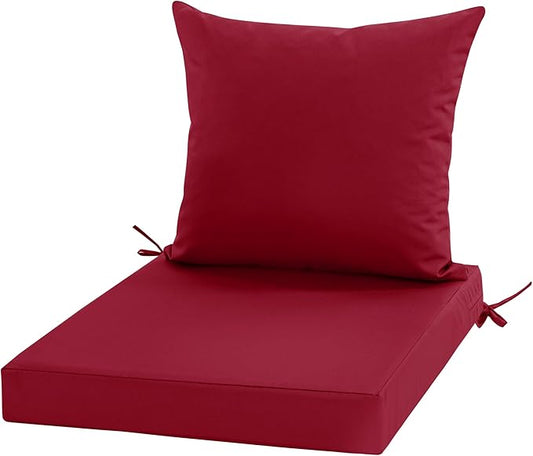 Outdoor Cushions for Patio Furniture, Waterproof Outdoor Chair Cushion w/Fade-Resistant, Removable & Machine-Washable Cover, 22x22 Inch, Deep Seat Sofa/Couch Pad Replacement – Set of 1/2/4, Burgundy
