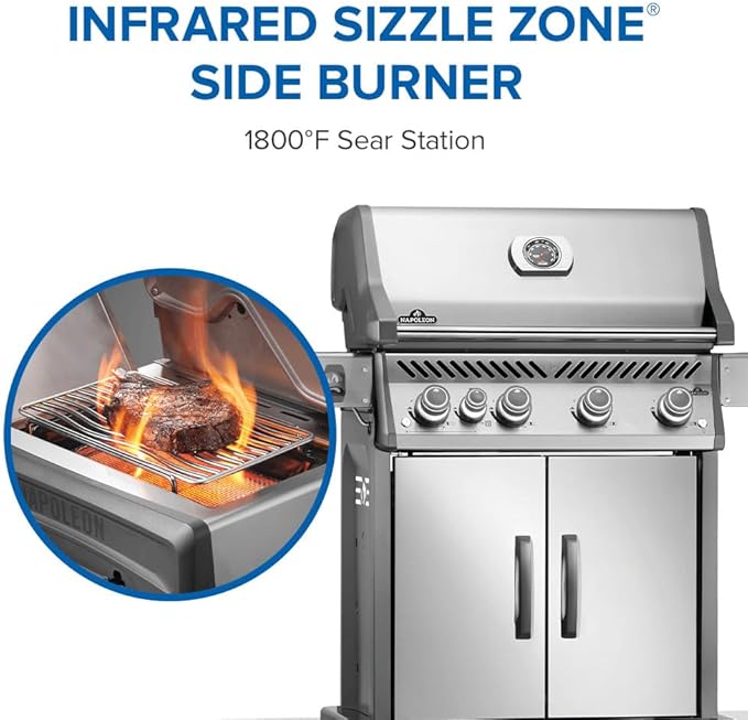 Napoleon Rogue PRO 525 Natural Gas Grill with Infrared Side Burner, Stainless Steel, Durable 5-Burner Gas Grill