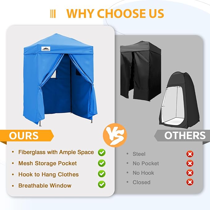 EAGLE PEAK Flex Ultra Compact 5x5 Pop-up Canopy, Sun Shelter, Changing Room, Portable Privacy Tent for Pool, Fashion Photoshoots, or Camping, Light Blue