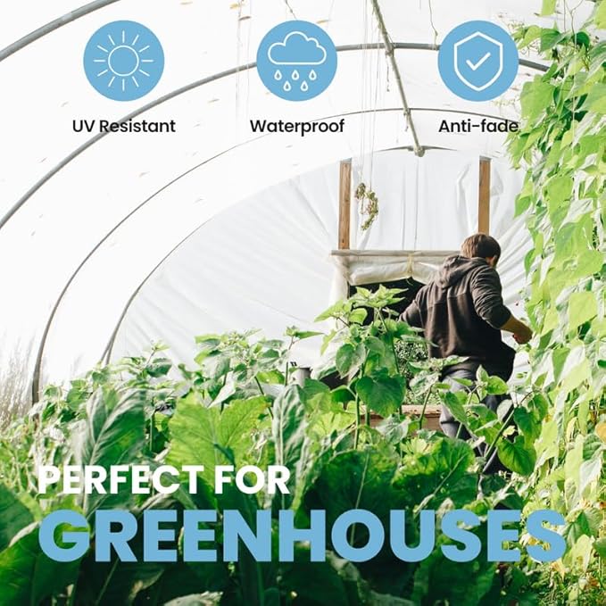 16 Mil Clear Poly Heavy Duty Tarp with Fiber Reinforcement - True Size Tarps with UV Protection, Tear Resistance, Flexibility, Reinforced Corners 6x16