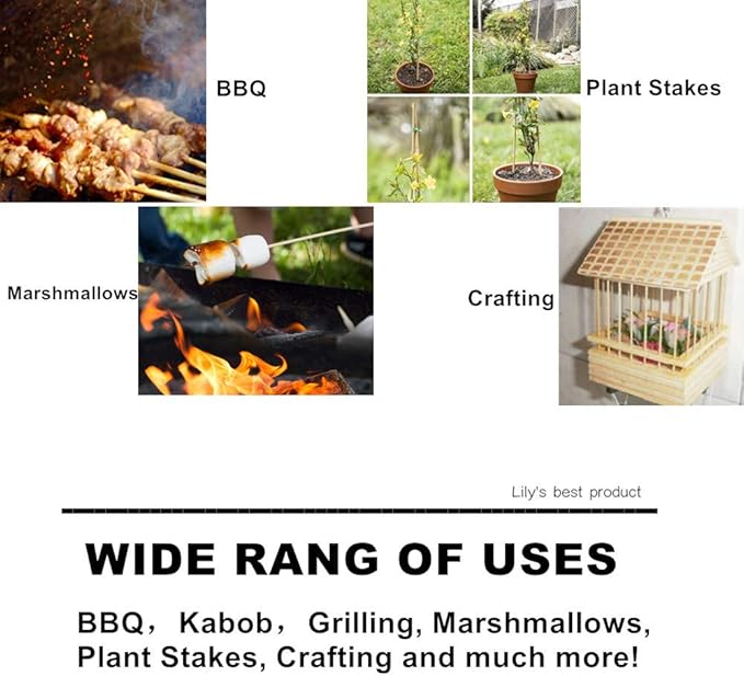 HOPELF 16" Natural Bamboo Skewers Sticks for BBQ，Kabob，Grilling，Barbecue，Kitchen，Roasting，Marshmallows，Plant Stakes，Crafting.Φ=4mm, More Size Choices 6"/8"/10"/12"/14"/30"(100 PCS)