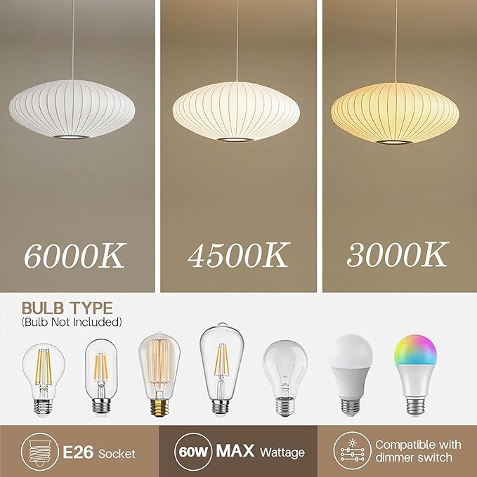 White Fabric Lantern Pendant Light,Adjustable Height Ceiling Hanging Lamp,Minimalist Dining Table Light,Japanese Style Pendant Lamp for Living Room Bedroom