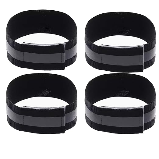 4PCS Reflective Wrist Strap 4x1.5cm Running Safety Gear Reflective Wristbands High Visibility Bike Ankle Bands Reflector Armband Self-Adhesive Reflective Bands for Walking,Night Sports Black