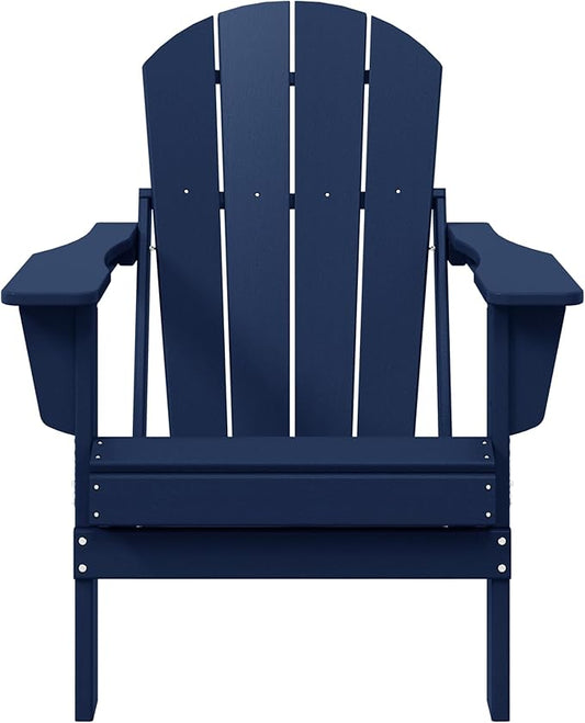 WestinTrends Malibu HDPE Outdoor Patio Folding Poly Adirondack Chair, Navy Blue