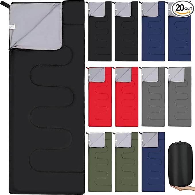 Macarrie 12 Pack Camping Sleeping Bags for Adults Bulk Cold Weather Kids Sleeping Bag for Homeless Lightweight Waterproof Compression Sack for Backpacking Traveling Hiking Outdoor