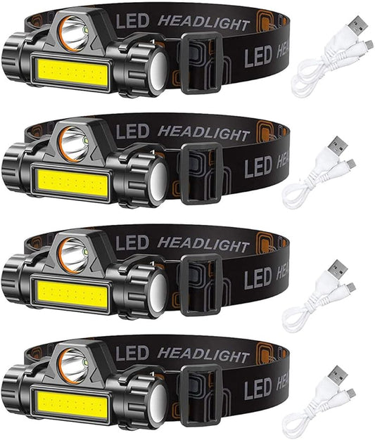 LED headlamp Flashlight 4-Pack LED Rechargeable Headlamp Headlight for Running, Camping, Hiking and More Lumens USB Rechargeable Headlight, Outdoor Camping Cycling Fishing, headlamp Flashlight