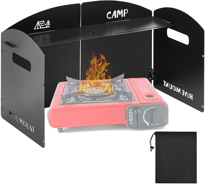 Steel Camp Stove Windscreen, Outdoor Folding Gas Stove Windshield Portable 4 Plates Wind Blocker with a Storage Bag for Camping, Hiking, Picnic, Backpacking, Cooking