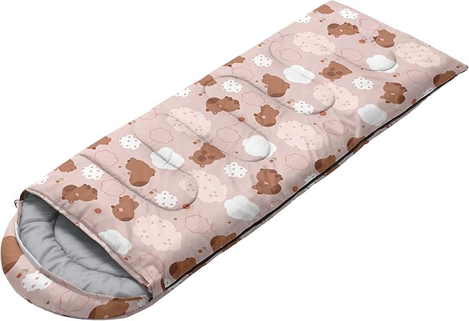 AILONEN Pink Lovely Rabbit Sleeping Bag for Girls Kids Adults,Warm and Cool Weather,Lightweight,Waterproof Backpacking,Cartoon Flowers Printed Bunny Sleeping Bag for Camping