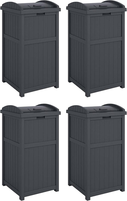 Suncast 4 Pack Outdoor Waste Bin Trash Hideaway Container with Latching Lid, 33 Gallon Capacity