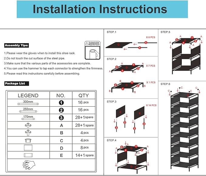 Vertical Narrow Tall Shoe Rack for Front Door Entrance,10 Tiers Sturdy Metal Shoe Rack Organizer for Closet Entryway, Storage Shelf, Space Saving Stackable Shoe Tower