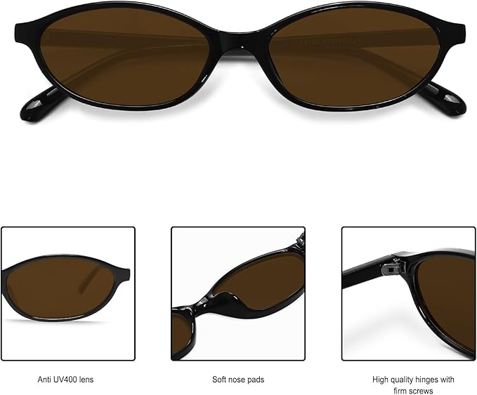 Retro Oval Sunglasses for Women Chic Cat Eye 90s Sunnies Lightweight Narrow Shades Trendy UV protection Sun Glasses