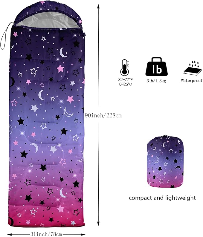 QOOMO Camping Sleeping Bags,3 Season Warm & Cool Weather,Lightweight,Waterproof Sleeping Bags for Adults & Kids,Traveling,and Outdoors,Camping Gear Equipment