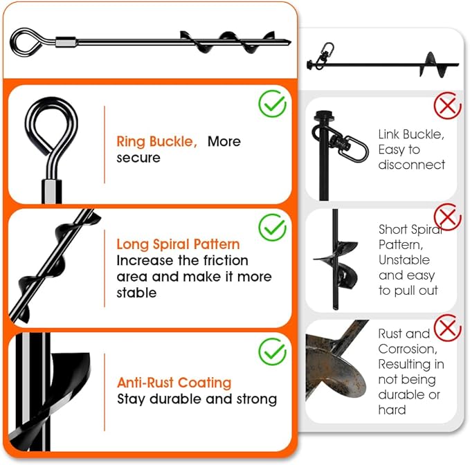 Ground Anchors, Trampoline Anchor Heavy Duty Screw in Ground Anchors 8Pack，Tent Stakes for Camping Tent, Trampoline, Canopies, Carports, Sheds, Swing Sets,14in Ground Stakes for High Winds