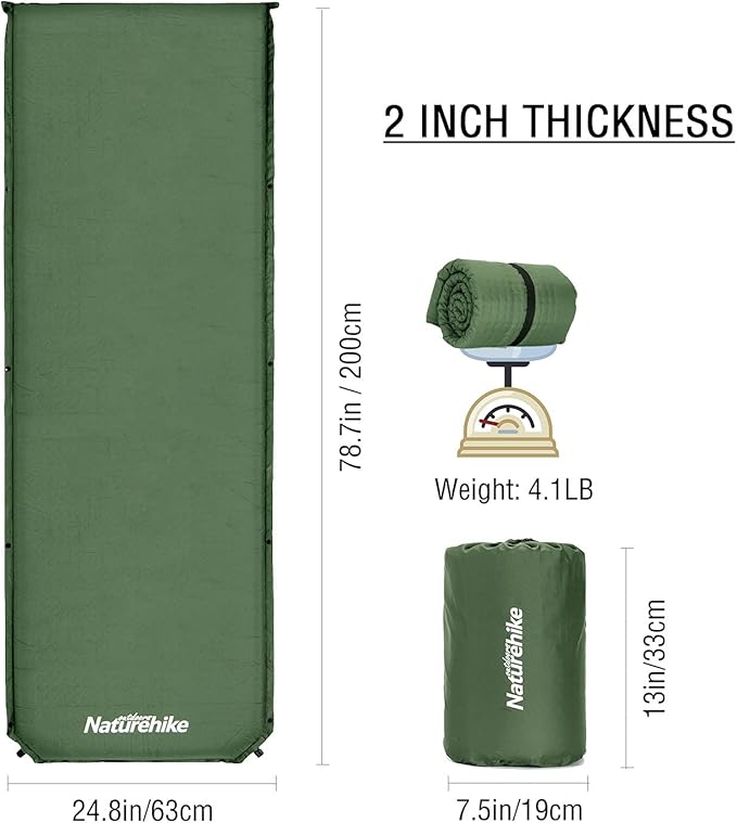 Naturehike Foam Self Inflating Sleeping Pad, 2 inch Thick Sleeping Pad for Camping, Durable Camping Mattress Connectable with Multiple, Lightweight Sleeping Mats for Backpacking, Tent, Hammock, Hiking