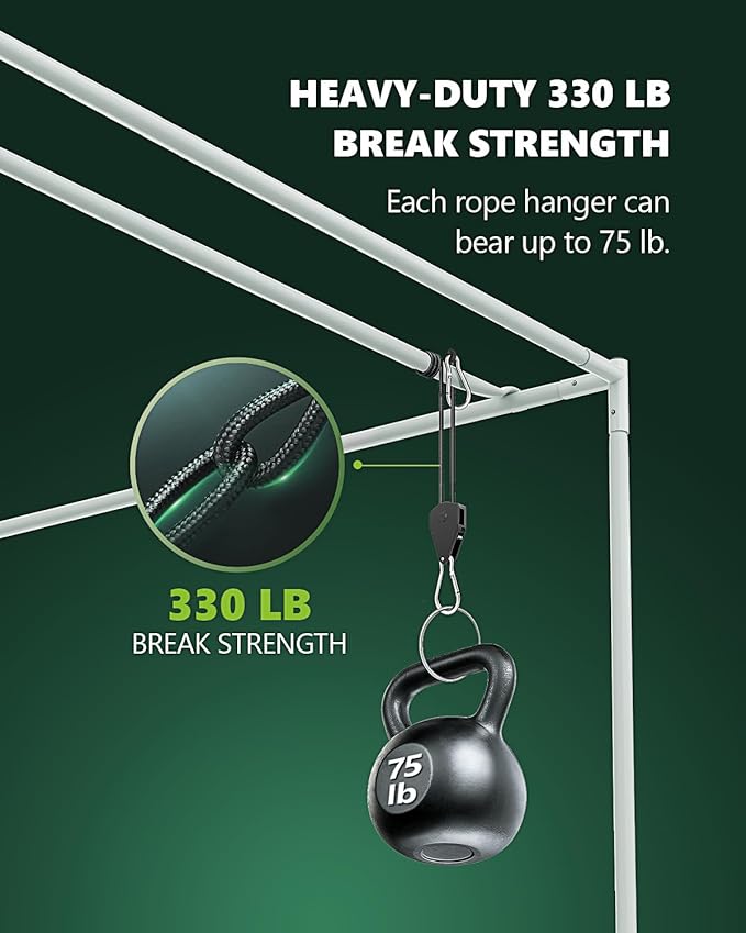 12-Pack 1/8” Adjustable Rope Hanger, Heavy Duty Ratchet Tie Down Strap with Reinforced Metal Gear, Ratcheting Pulley System Bungee Cord for Hanging Plants Grow Light and Various Tie-Down Uses