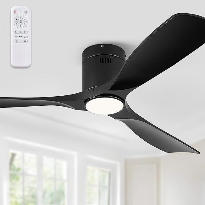 52" Ceiling Fans with Lights and Remote Control,Modern Flush Mount Ceiling Fan with 3 LED Colors,Outdoor Low Profile Ceiling Fans with 6-Speeds Timer DC Motor for Bedroom Living Room Patio