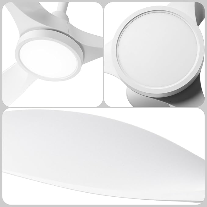 Roomratv Ceiling Fans with Lights,Large Airflow 52inch Modern Ceiling Fan with Quite Reversible DC Motor 3 Color Temperature LED Light (White)