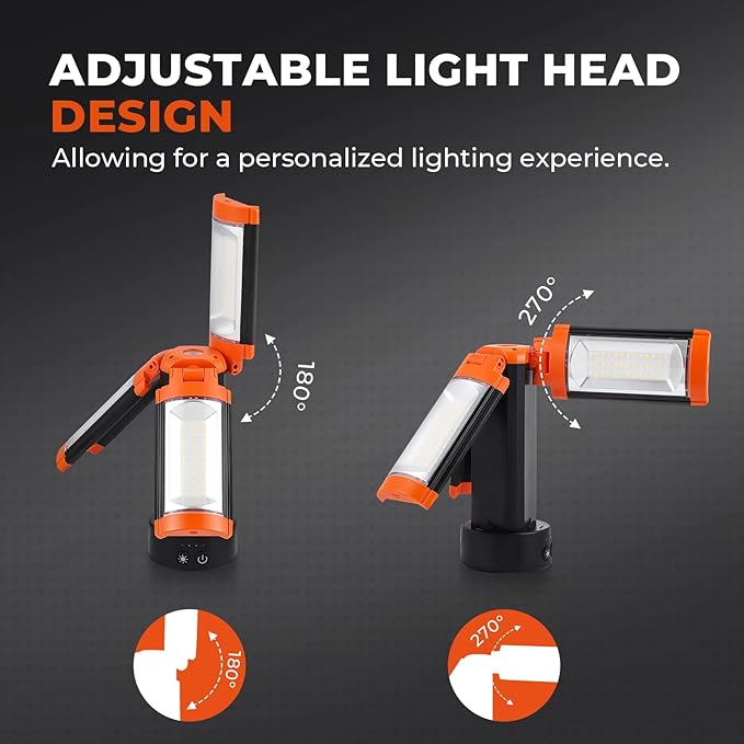 Rechargeable Work Light with Stand, Cordless Triple Work LED Lights, 9000mah Battery, 264-2562 Lumen, 3500-8000K, with Detachable Tripod, Storage Bag for Outdoor Work, Camping