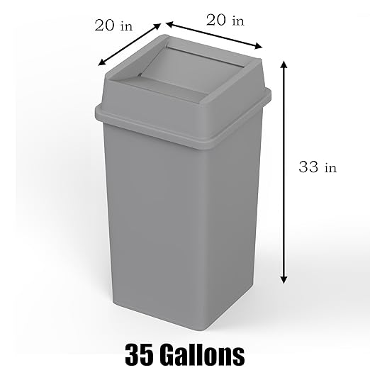 35 Gallon Gray Square Commercial Trash Garbage Can with Lid | Outdoor Office Restaurant School Kitchen