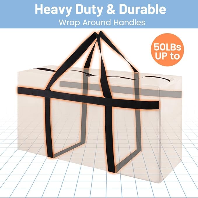 2 Pack Moving Bags Heavy Duty 50Lb Extra Large 90L, College Clear Packing Bags for Moving Clothes, Moving Supplies&Boxes with Zippers and Handles, Storage Bags Moving Totes Camping Essentials