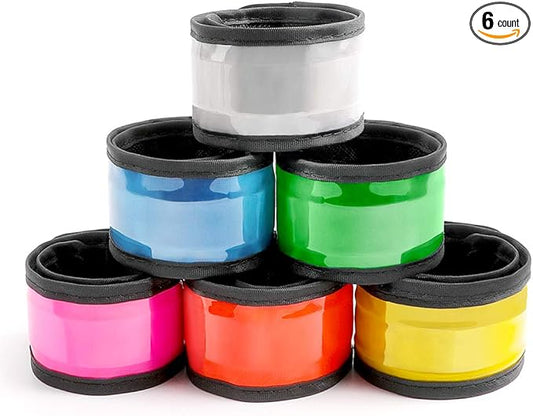 Pack of 6 LED Light Up Band Slap Bracelets Night Safety Wrist Band for Cycling Walking Running Concert Camping Outdoor Sports