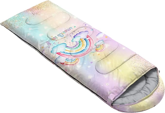 AILONEN Pink Lovely Rabbit Sleeping Bag for Girls Kids Adults,Warm and Cool Weather,Lightweight,Waterproof Backpacking,Cartoon Flowers Printed Bunny Sleeping Bag for Camping