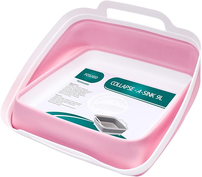 2.4 Gal(9L) Collapsible Dish Basin with Drain Plug,Space Saving Multiuse Foldable Sink Tub,Dishpan,Kitchen Sink for Camping,Plastic Tub,Vegetable Washing,RV…