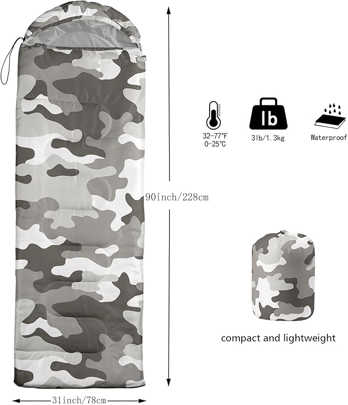 Sleeping Bags for Adults and Kids Backpacking Camping Sleeping Bags for Girls and Boys Lightweight Waterproof Cold/Warm Sleeping Bag for All Season