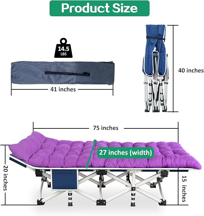 2-Pack Camping Cot Cots for Sleeping with Mattress Cots for Camping for Adults with Camfortable Pad Heavy Duty Camping Bed with Carry Bag Folding Cot for Hiking Home Office Nap Vacation