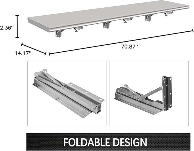 70'' L x 12''W Folding Concession Shelf- Stainless Steel Food Shelf Stand Serving for Concession Serving Window