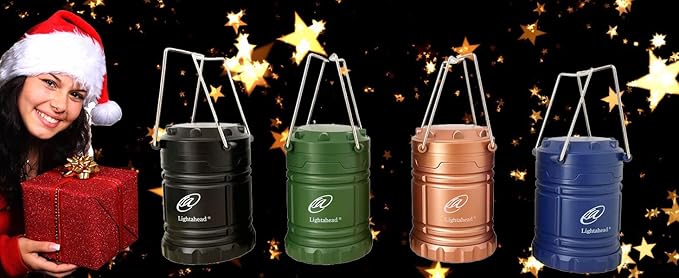 Lightahead Portable Outdoor LED Camping Lantern, Set of 4 Colors Black,Blue,Brown,Green, Collapsible. Great for Emergency, Tent Light, Backpacking (Without Battery)