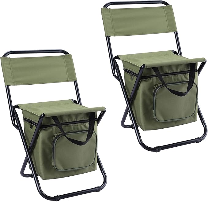LEADALLWAY Fishing Chair with Cooler Bag Compact Fishing Stool Foldable Camping Chair
