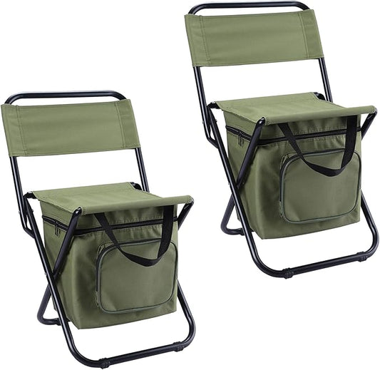LEADALLWAY Fishing Chair with Cooler Bag Compact Fishing Stool Foldable Camping Chair