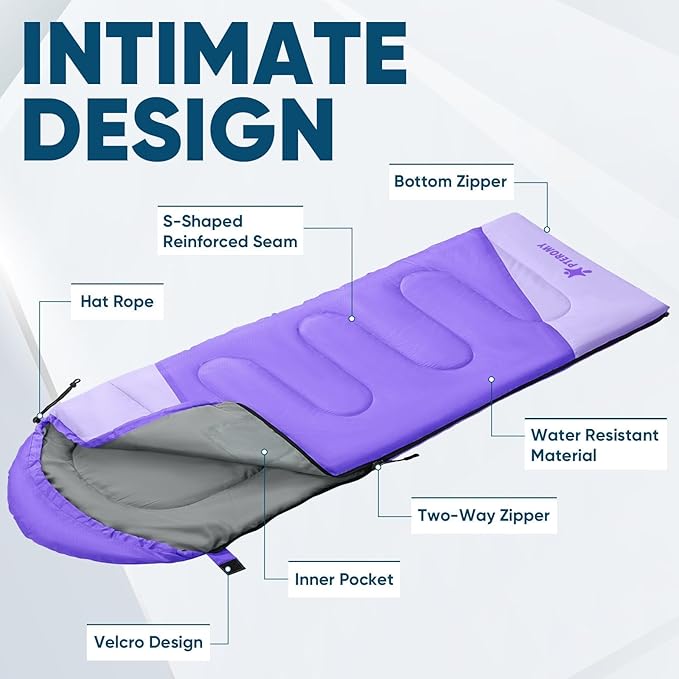 PTEROMY Sleeping Bags for Adults, Lightweight Water Resistant Backpacking Camping Sleeping Bag for Warm Cold Weather, Camping Essentials for Hiking Outdoor Travel