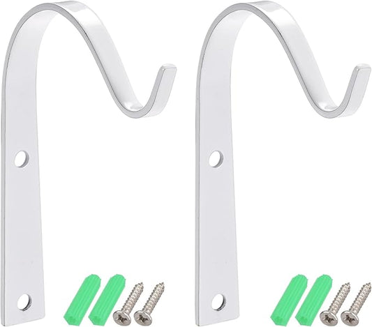 MECCANIXITY Iron Wall Hooks Hanging Bracket 4 Inch Indoor Outdoor for Hanging Lanterns Plants and Lights (White, Pack of 2)