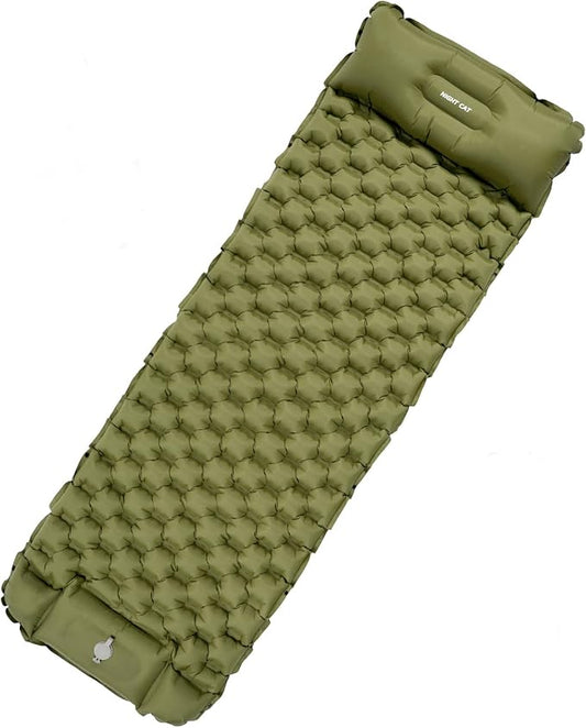 Night Cat Inflatable Sleeping Pads Mat Bed with Pillow Foot Pump for Camping Backpacking Hiking Ultra-Light Compact Comfortable Extendable 77"x25.5"